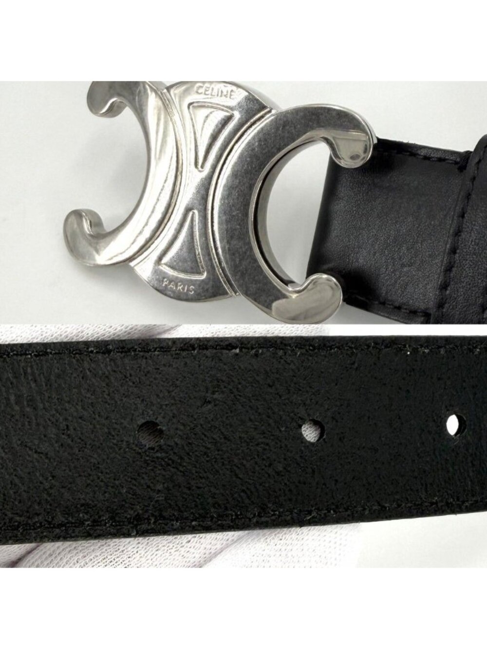 Celine Belt Triomphe Simple Leather Black Silver - Picture 5 of 6